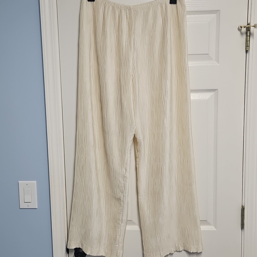 Caroline Rose Wide Leg Pull-on Pleated‎ Lightweight Pants: Ivory: Size- X-Large